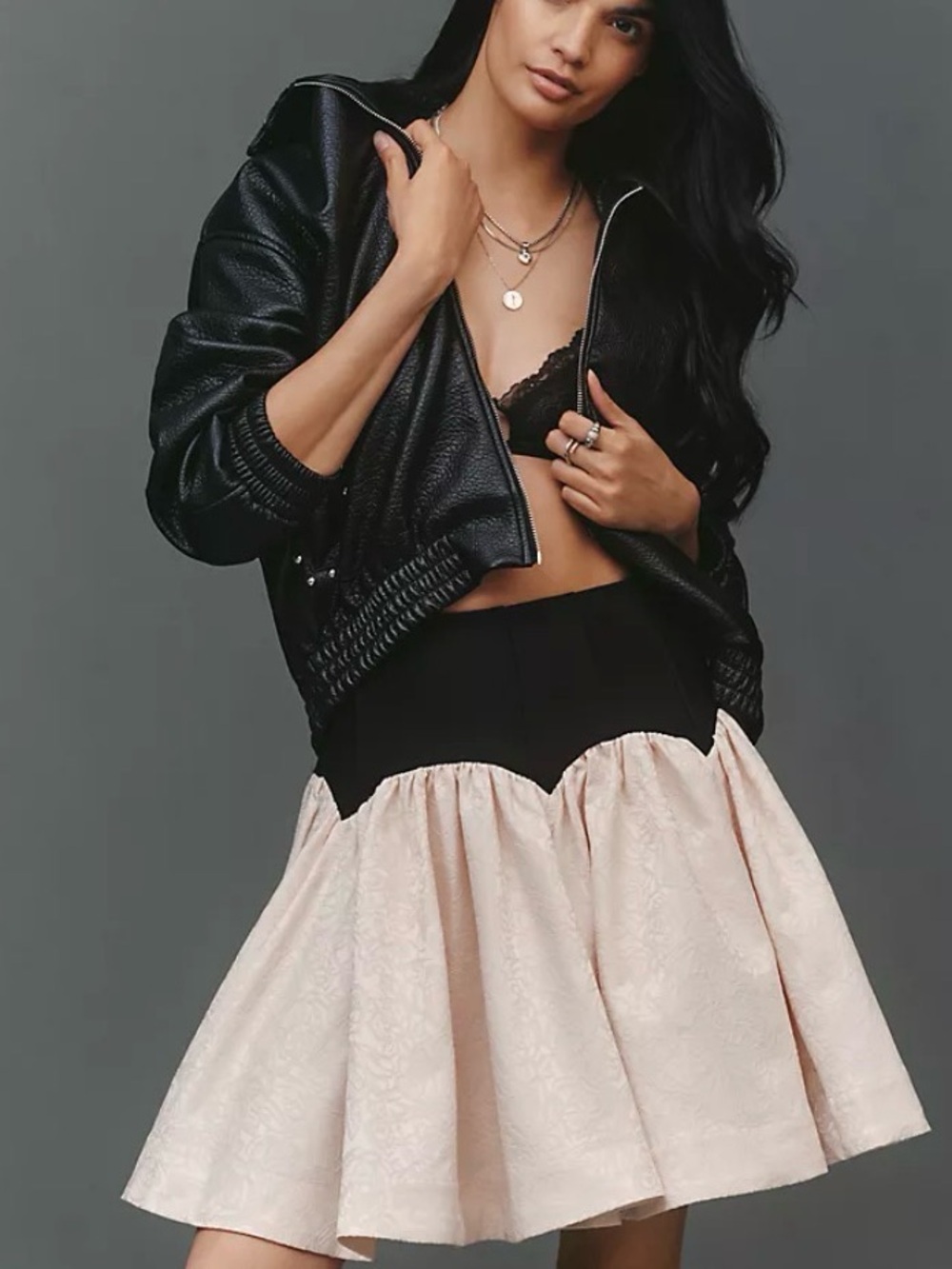 Maeve Black Waistband & Blush Pink Mini Skirt